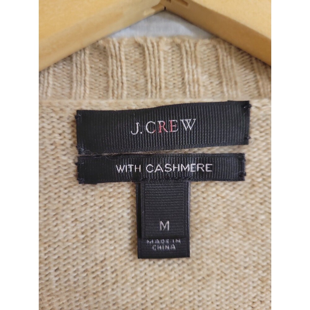 J.Crew Wool Cashmere V Neck Sweater Women's M Beige Black Leather Sleeve Panels - Picture 5 of 7